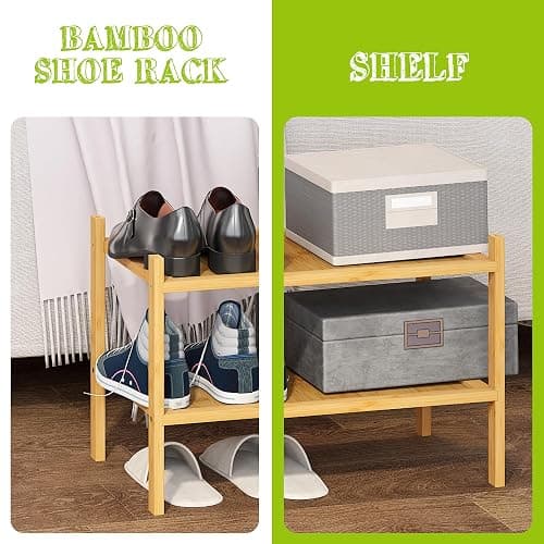 BMOSU 2-Tier Bamboo Small Shoe Rack Premium Stackable Shoe Shelf Storage Organizer for Hallway Closet Living Room Entryway Organizer(Natural) thumbnail 5
