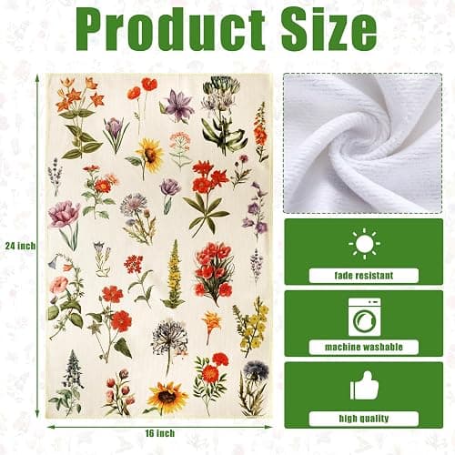 Preboun Set of 4 Vintage Wildflower Dish Towels for Kitchen Decorative 16 x 24 Inch Floral Kitchen Towels Hand Floral Bath Towels Dish Cloth for Cooking Tea Bathroom Woman Guest Housewarming Gift thumbnail 3