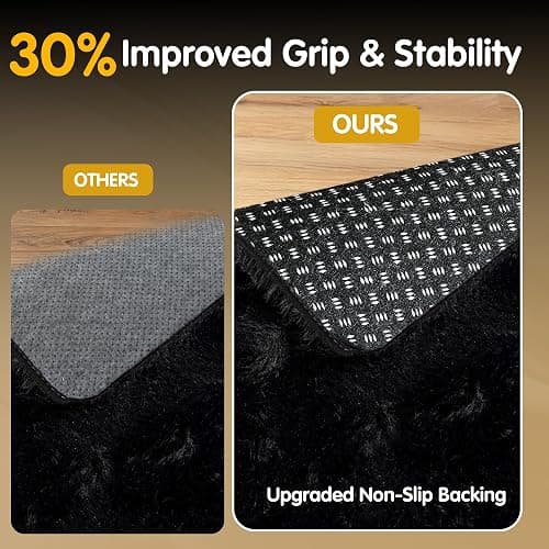 Black Rugs for Bedroom, 3x5 Feet Fluffy Area Rugs for Living Room, Soft Shag Kids Rug Small Carpet for Nursery, Bedside, Indoor, Dorm Decor thumbnail 5