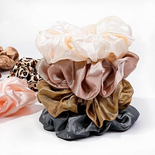 16 Scrunchies for Women - Satin Hair Ties and Bands, Big Ponytail Holders for Thick, Curly Hair, Cute No-Crease Pony Tails, No Damage thumbnail 5