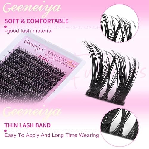 Geeneiya FLORA Lash Clusters, 8-18MM Wispy Eyelash Clusters, Natural Cluster Lashes for Beginners, Waterproof Cluster Eyelash Extensions DIY Lashes (Not Kit) thumbnail 4