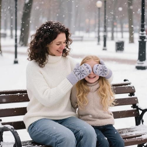 Winter Warm Mittens for Women Men - Soft-Double Layer-Snowflake Cold Weather Stretch Thick Lining Knitted Gloves thumbnail 6
