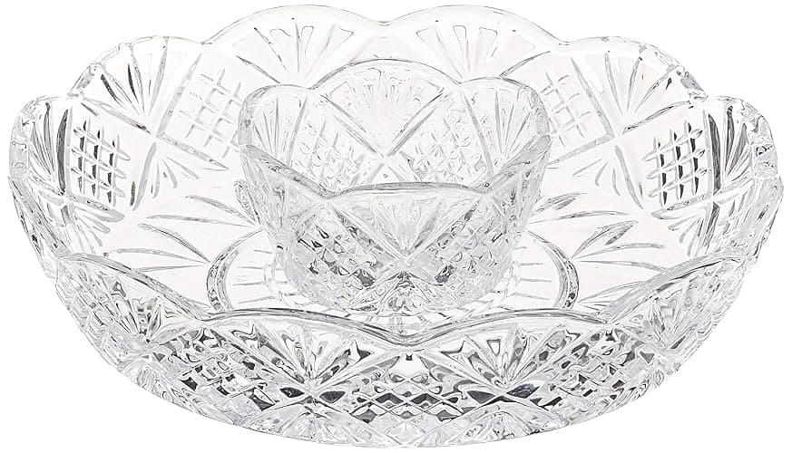 Godinger Crystal Appetizer Serving Platter for Parties Chips and Dip or Snacks Hosting Plate,Silver - Image 1