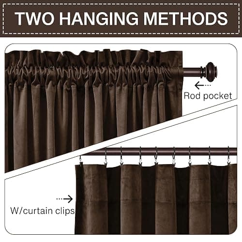StangH Brown Curtains Velvet Blackout Window Drapes 84 inches, 2 Panels | 300GSM Heavy Soft Velvet, Fall Curtains, Thermal Insulation, Bedroom, Living Room, Dining Room, Luxury thumbnail 3