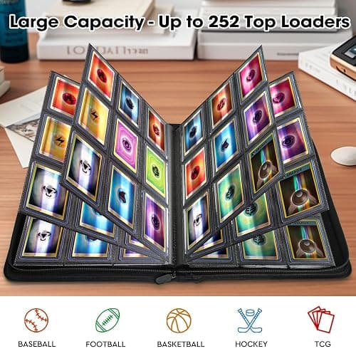 MewVeer Top Loader Card Binder, Holds 252 Top Loaders Storage, 9 Pockets with Sleeves, Trading Card Binder for Sports Cards, YGO/MTG Card Collection Binder - Black (Not for Cards WITHOUT a Top Loader) thumbnail 7