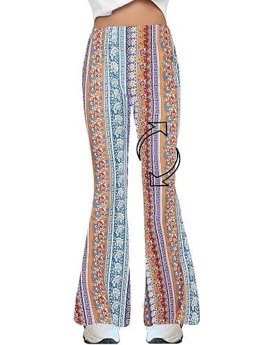 WSPLYSPJY Women's Print Stretch Bell Bottom Flare Palazzo Pants Trousers thumbnail 8
