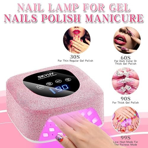 Rechargeable UV LED Nail Lamp, SKYUV Cordless Nail Dryer for Gel Polish, UV Nail Lamp with 4 Timers Setting and LED Touch Screen, Professional Curing Lamp Light with 30 Beads for Salon and Home (Pink) thumbnail 4