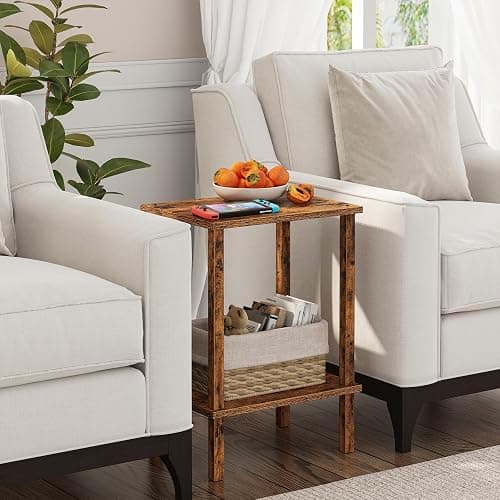 TUTOTAK End Table, Set of 2, Side Table, Nightstand, 2-Tier Storage Shelf, Sofa Table for Small Space, Living Room, Bedroom, Brown TB01BB035C thumbnail 6
