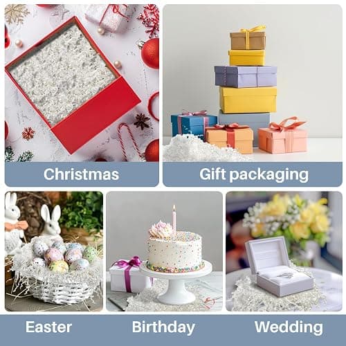 Sukh Crinkle Cut Paper Shreded - Mother's Day Paper Shred Filler as Confetti Paper Stuffing Baskets Filler for Cute Easter Wedding Birthday Decorative Craft Box Bags Wrapping Supplies 4.9OZ (White) thumbnail 4
