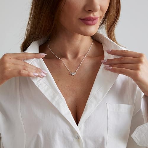 LEXODY Diamond Necklaces for Women, Dainty 14k Gold Plated Leaf Pendant Necklace Layered CZ Necklace Simple Choker Necklaces for Women Trendy Jewelry Gifts thumbnail 9