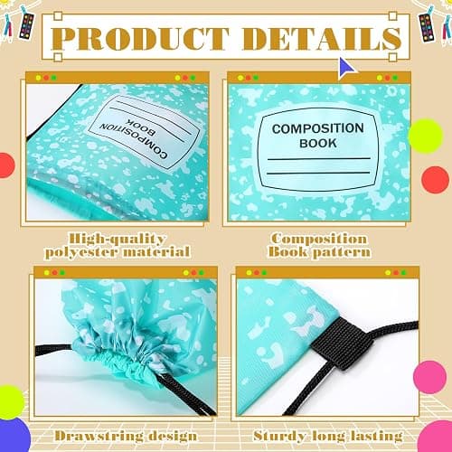 Aliceset 20 Pack Graduation Gift Drawstring Bags Bulk, 12x10 Inch Composition Goodie Gift Backpack, Kindergarten Preschool Sacks for Kid Back to School Birthday Party Favors Supplies thumbnail 4