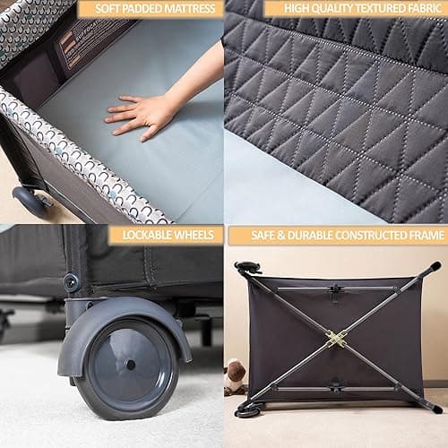 5 in 1 Multifunctional Pack and Play,Qutanix Foldable Baby Crib with Bassinets,Changing Table,Newborn Napper with Canopy,Diaper Stacker,Baby Playpen for Babies and Toddlers thumbnail 6