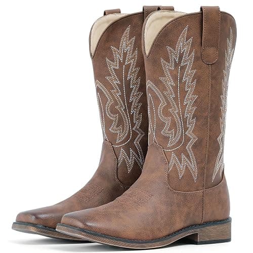 IUV Cowboy Boots For Women Square Toe Wide Western Mid Calf Cowgirl Boots | Comfortable and Roomy, Pull-on, Embroidered, Vintage-modern, Stylish for Daily Life and Outdoor Adventures. - Image 1