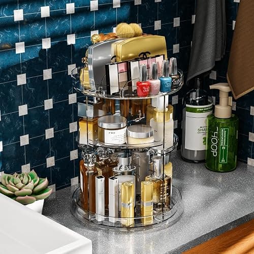 Yieach 360 Rotating Makeup Organizer for Vanity,Clear Spinning organizer and Make up organizers for Counter,Adjustable Lazy Susan Bathroom Organizer for Beauty Product and Skin Care Storage Carousel thumbnail 5