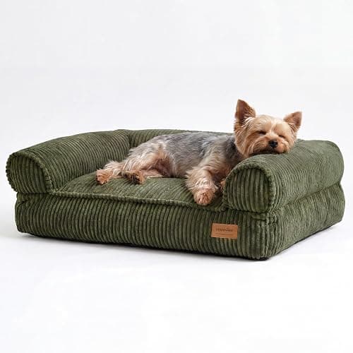 FUKUMARU Dog Couch Bed, Corduroy Cozy Cat Bed for Indoor Cats with Washable Cover, 28in Waterproof Orthopedic Dog Beds Sofa for Small Dogs and Large Cats, Cute Warm Cotton Pet Sofa, Green thumbnail 9