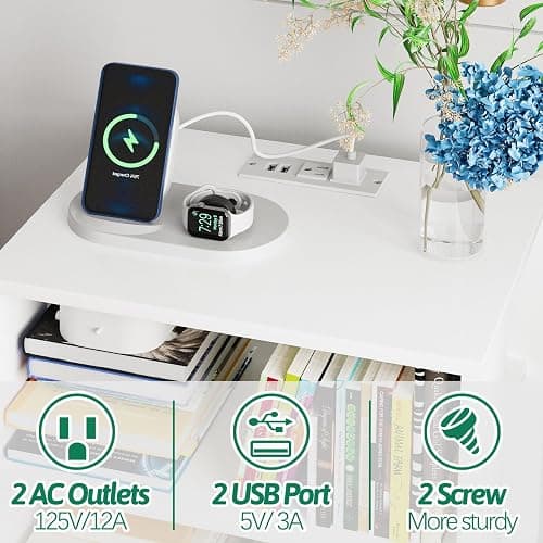 Aenuert Night Stand with Charging Station, White Kids Nightstand with Drawer, 3-Tier Nursery Bedside Table with USB Ports and Outlets, End Table for Small Space, Living Room, Bedroom thumbnail 8