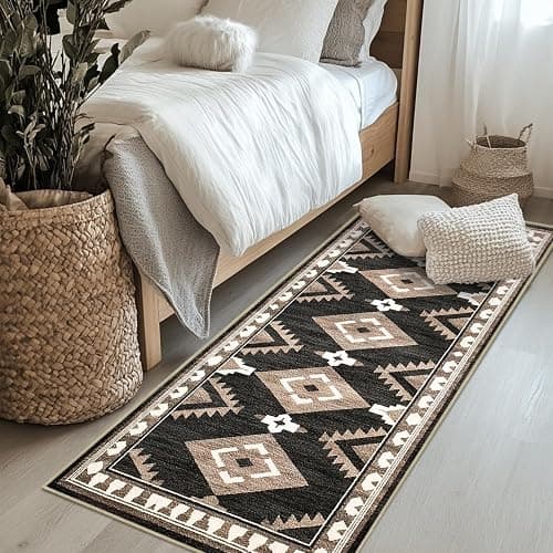 Tijuboni Western Hallway Runner Rug 2x6, Non-Slip Long Runners for Bedroom Kitchen Hall Laundry, Southwestern Area Rugs Washable, Aztec Black-White-Brown thumbnail 3