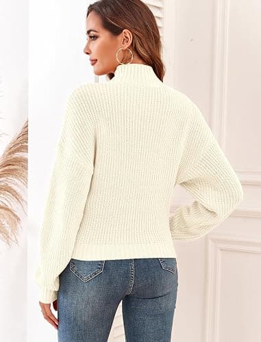 ZAFUL Women's Cropped Turtleneck Sweater Lantern Sleeve Ribbed Knit Pullover Sweater Jumper thumbnail 3