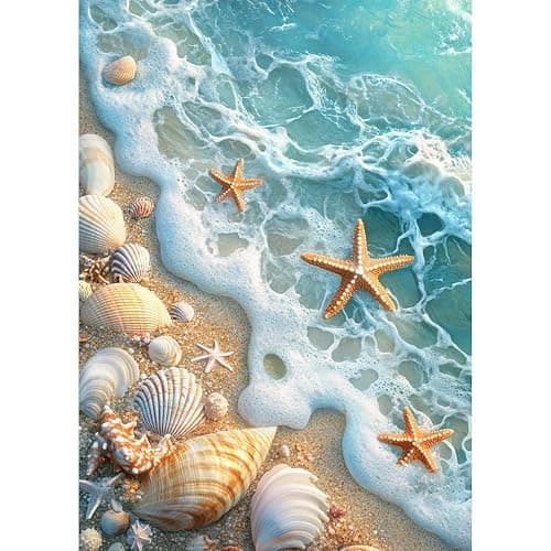 MEIYUDA Beach Diamond Painting Kits for Adults, 5D Seashell Starfish Diamond Art Kits for Beginners, Blue Ocean Beach DIY Gem Art Crystal Painting for Home Wall Decor and Present 12x16inch - Image 1