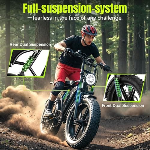 HOVSCO Electric Bike for Adults-1500W Peak Motor, 32MPH Off-Road Fat Tire Ebike, 20"x4.0" Tires, 48V 15/25AH Battery, Dual Suspension & Hydraulic Brakes thumbnail 5