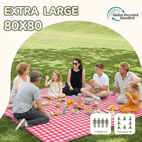 Genovega Waterproof Picnic Blanket Beach Outdoor Camping Mat Rug Extra Large Foldable Cute Big Travel Essential Accessories Gift Park Patio Lawn Garden Grass Ground Music Festival Must Have Checkered thumbnail 2