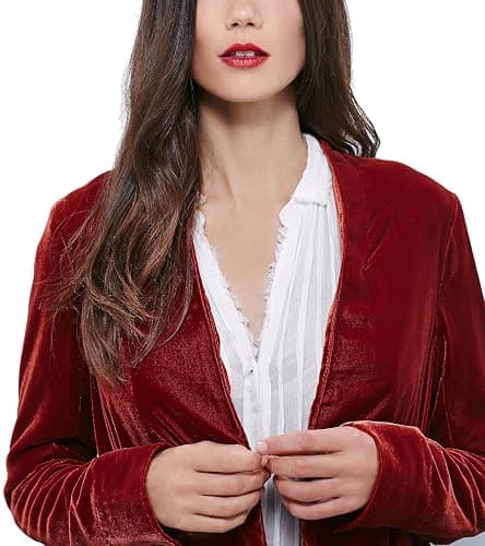 Urban CoCo Women's Long Sleeve Velvet Cardigan Coat with Asymmetric Chiffon Hem thumbnail 6
