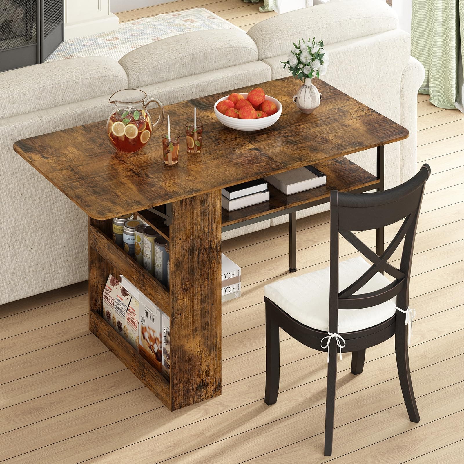 Mesa Plegable para Cocina, Mesa de Comedor con Estantes de Almacenamiento,Ahorro de Espacio, Mesa de Cocina 2 o 4 Personas Extensible, Adecuada para Sala de Estar, Cocinas, Terraza y Oficinas thumbnail 4
