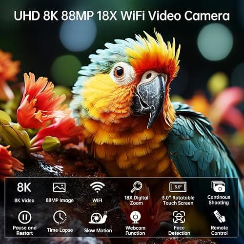8K Video Camera Camcorder 88MP UHD WiFi Vlogging Cameras for YouTube 18X Digital Zoom IR Night Vision 3.0''Touch Screen Camera with 32GB Card, Microphone, Stabilizer, Lens Hood, Remote, Batteries thumbnail 7