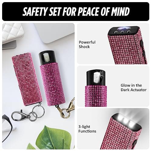 Guard Dog Security Bling It On Stun Gun and Pepper Spray for Self Defense, Fashionable Self-Defense Keychain Set for Women, Glow-in-the-Dark Actuator, 16-Ft Range, USB Rechargeable thumbnail 3