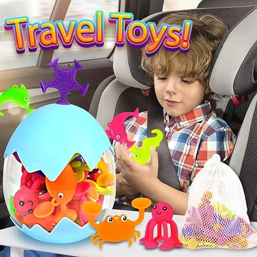 Suction Bath Toys for Kids, 18 Pcs Silicone Ocean Animal Suction Cup Toys with Eggshell & Bag, No Hole Mold Free Bath Toy, Sensory Window Building Toys for Toddlers Boys Girls 3 4 5 6 Year Old thumbnail 5