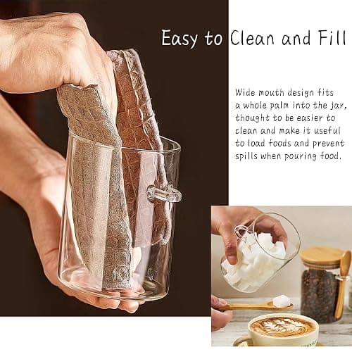 Glass Sugar Container with Spoon - 2 Pack 15oz Glass Jars with Bamboo Lid and Spoon, Bamboo Lid Storage Jar Canister for Coffee Beans, Spice, Brown Sugar, Tea, Flour, Nuts, Candy, Salts and More thumbnail 4