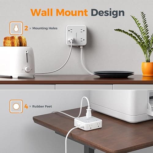 TESSAN Surge Protector Power Strip with 900J Surge Protection, 10 Ft, Grey | 8 AC 3 USB Ports (1 USB C 20W PD), Flat Plug Extension Cord with Multiple Outlets , 3 Sided Outlet Extender for Dorm Room thumbnail 8