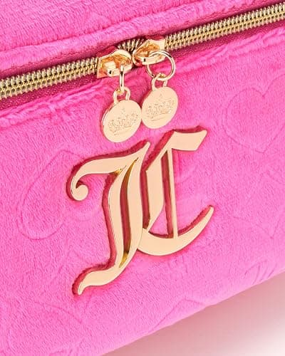 Juicy Couture Hot Pink Makeup Bag Cosmetics Organizer Travel Essentials Train Case Velour Heart Crown thumbnail 4