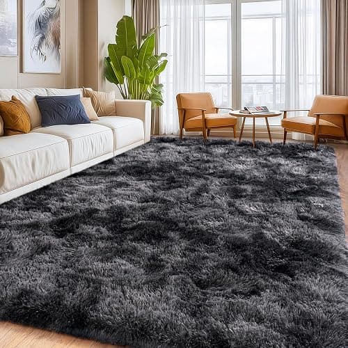 8x10ft Shaggy Area Rugs, Living Room Fluffy Carpet, Black Gray Area Rug | Upgrade Anti-Skid Indoor Carpet Non-Slip Rugs for Bedroom Indoor Plush Rectangular Carpet for Living Room, Home Decor thumbnail 2