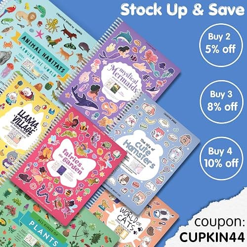 Reptiles 500+ Kids Sticker Book by Cupkin Toddler Airplane Travel Activity Coloring and Sticker Book, 12 Coloring Pages 12 Scenes for Children's of 2-8 Years, Easter Gifts for Kids thumbnail 2