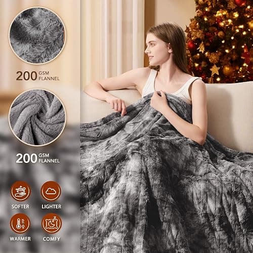 Homemate Heated Blanket Electric Throw - 50"x60" Heating Blanket Throw 1/2/4/6/8 Hours Auto-Off 10 Heat Levels Over-Heat Protection Luxury Faux Fur Sherpa ETL Certification thumbnail 2