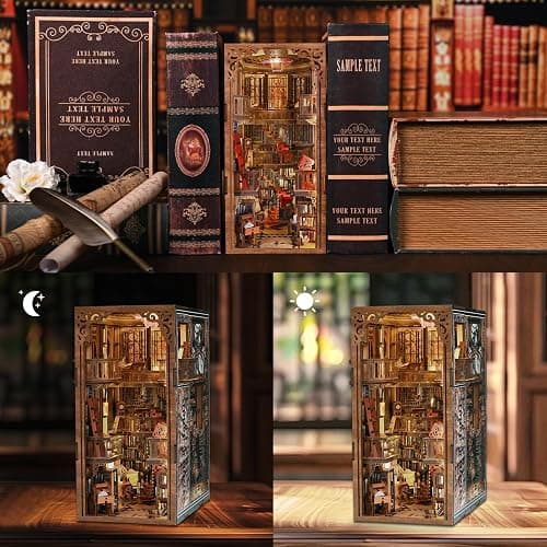 CCCDF Book Nook Library Kit, DIY Miniature Dollhouse Booknook Kit, 3D Wooden Puzzle Bookend Bookshelf with LED Light for Adults Teens (Abbey Library) thumbnail 4