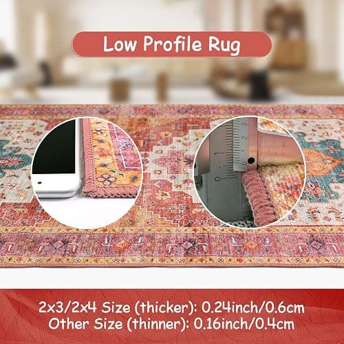 Moynesa Ultra-Thin Washable Area Rug - 4x6 Pink Rugs for Bedroom Girls Vintage Rug for Living Room, Non Slip Non Shedding Low Pile Indoor Throw Carpet for Nursery Office Entryway Kitchen Foyer thumbnail 5