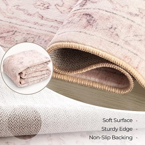 CAPALOCA Machine Washable Rugs Nursery Rug 5x7 Cute Girl Non Slip Low Pile Water Repellent Soft Print Pattern for Bedroom Indoor Decor Kids Playroom Pink thumbnail 3