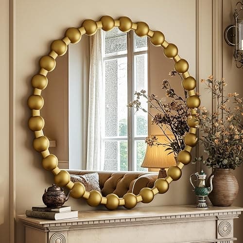 Easly Round Mirror for Wall, 24 Inch Gold Beaded Frame Decorative Vanity Mirror, Circle Bathroom Mirror with High-Definition Lense, Modern Wall Decor for Bathroom, Living Room, Bedroom, Entryway thumbnail 2
