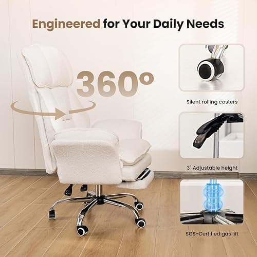 Big and Tall Office Chair, Flip Armrests for Pets & Cross Legged Sitting, Executive Ergonomic Computer Gaming Chair with Foot Rest, Teddy Fleece Wide Seat Reclining Desk Chair thumbnail 7