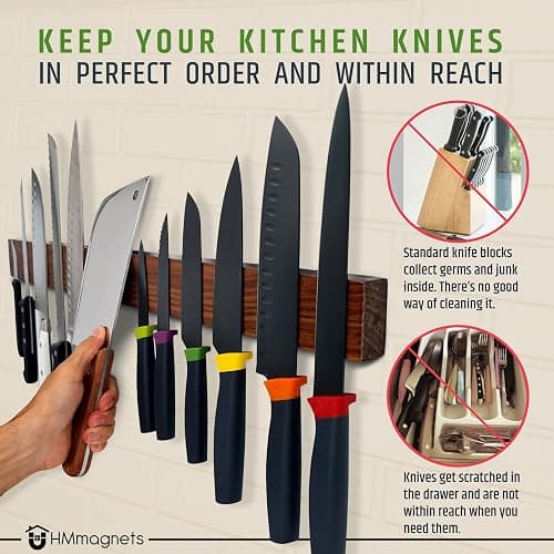 Premium 24 Inch (Large Size) Dark Walnut Wood Magnetic Knife Holder – Professional Wooden Magnetic Knife Strip - Space-Saving Knife Rack/Knife Bar With Powerful Magnetic Pull Force (Upgraded Version) thumbnail 5