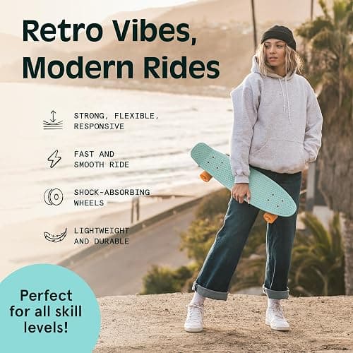Retrospec Quip Mini Cruiser Skateboard 22.5" Classic Retro Plastic Cruiser Complete Skateboard with ABEC 7 Bearings and PU Wheels Compact Board w/Grippy, Molded Waffle Deck thumbnail 3