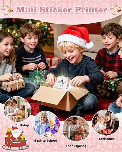 Memoking Mini Sticker Printer - T02 Mini Thermal Printer Wireless Inkless Label Maker Portable Sticker Maker for Student Birthday Gift, Compatible with iOS & Android, Pink thumbnail 4