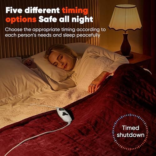 greenoak Heated Blanket Electric Throw 50"X60", Heating Blanket with 10 Heat Levels 1/2/4/6/8 Hours Auto-Off Overheat Protection, Flannel Sherpa Soft Warm Heater Blanket, ETL Certified Red thumbnail 6