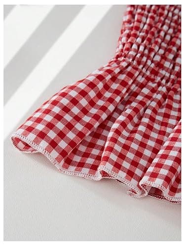 RoseSeek Girl's Y2K Gingham Peplum Cami Tops Ruffle Hem Spaghetti Strap Babydoll Plaid Summer Crop Top thumbnail 3