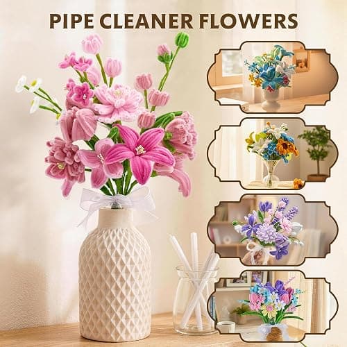 LENYNAL 500 Pcs Pastel Pipe Cleaners Bulk Craft, Pink Pipe Cleaner Flower Kit, Glue-Free & Safe for Kids, Step-by-Step Tutorial, 6 Colors Chenille Stems for Flower Making thumbnail 7
