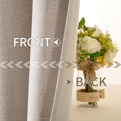 MIULEE 100% Blackout Linen Textured Curtains for Bedroom Solid Thermal Insulated Natural Beige Grommet Room Darkening Curtains & Drapes Luxury Decor for Living Room 52 x 84 Inch (2 Panels) thumbnail 7
