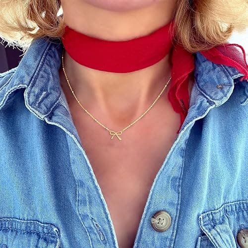 Thaivor Stocking Stuffers for Women Dainty Bow Necklace 14K Gold Plated Cute Choker Small Pendant Charm Necklaces Teen Gift Trendy Stuff Personalized Jewelry Christmas Gifts thumbnail 3