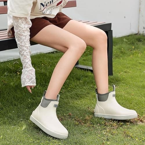 CKWLXQY Women's Deck Boots, Waterproof Ankle Rain Boots with Anti-Slip Traction, Rubber Garden & Fishing Boots for Boating, Camping, Farming & Outdoor Work thumbnail 2